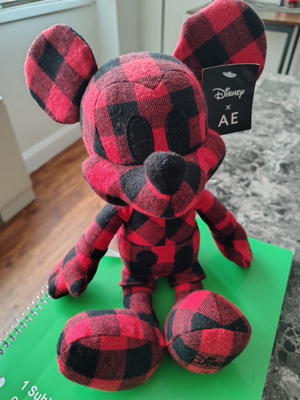 Disney Red & Black Buffalo Plaid Mickey Mouse Plush